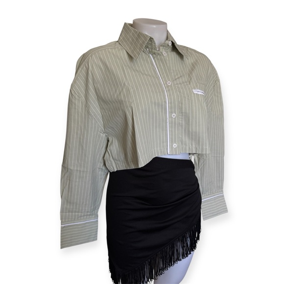 Zara Sage Green Striped Shirt - Picture 3 of 14